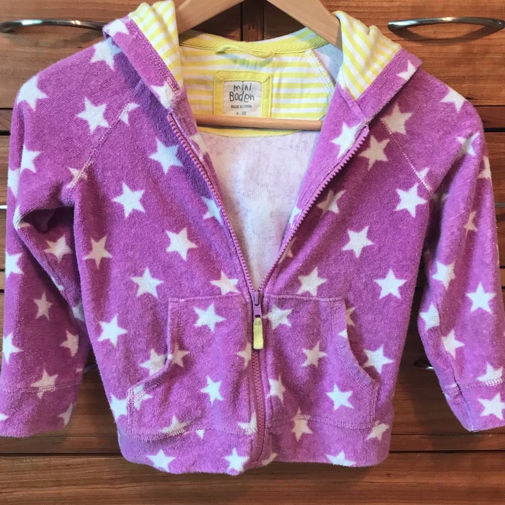Mini Boden Purple Stars Terry Zip-Up Hoodie 4-5